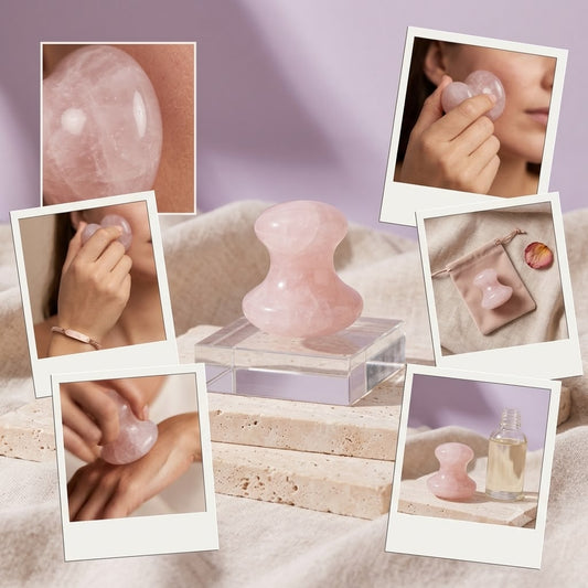 Gua Sha Champignon en quartz rose dans un rituel visage La Maison de AYRÉA