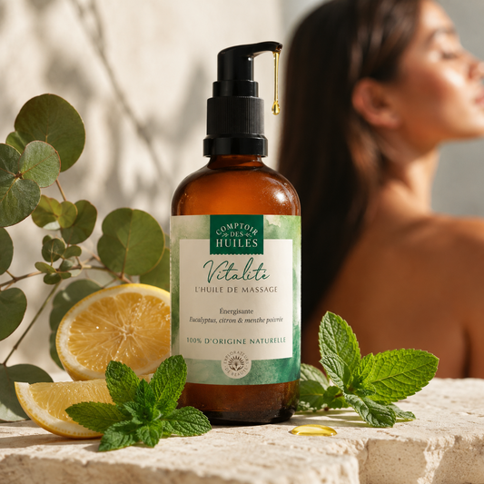 Texture de l’Huile de Massage Vitalité BIO pour le corps