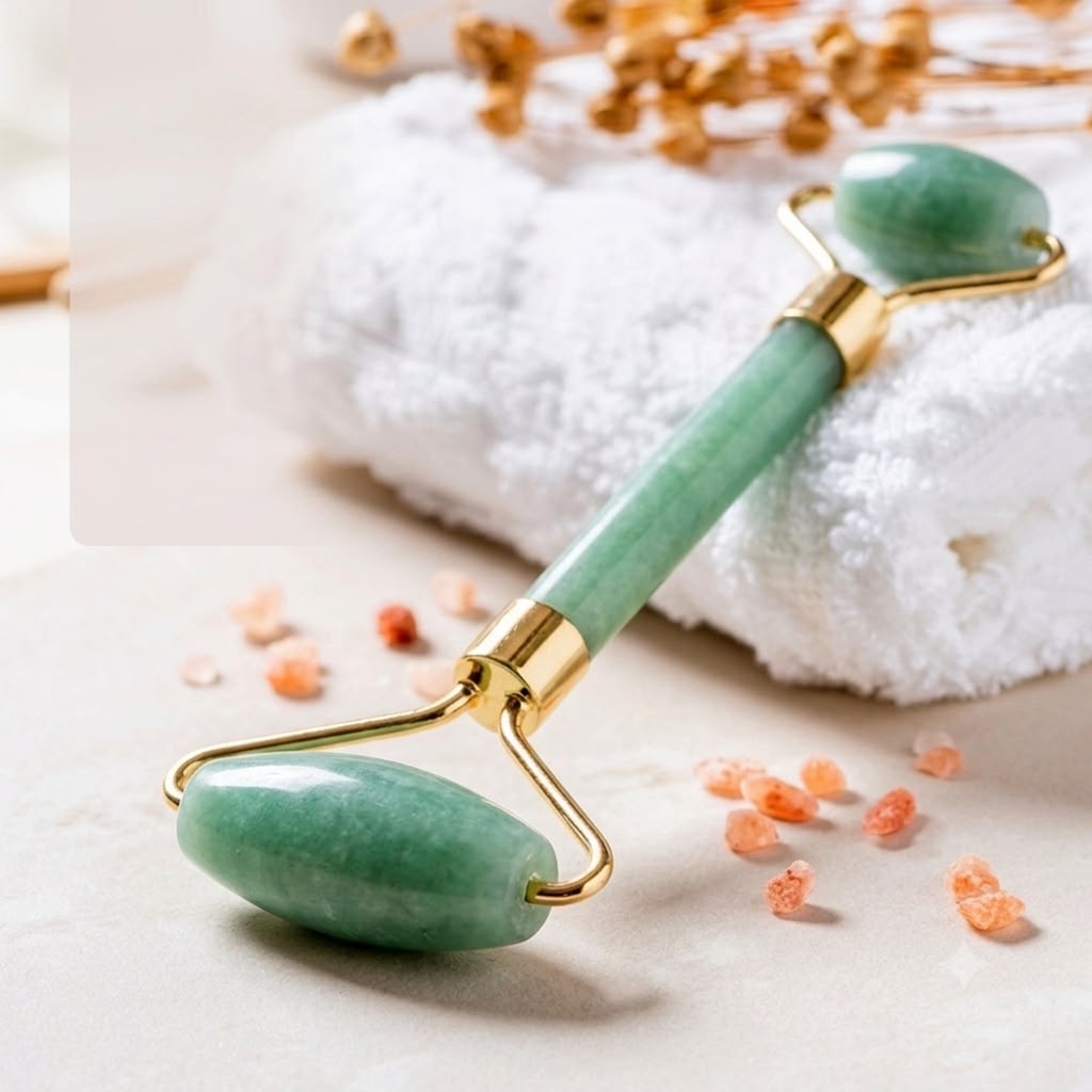 Roller visage en jade vert naturel à double rouleau